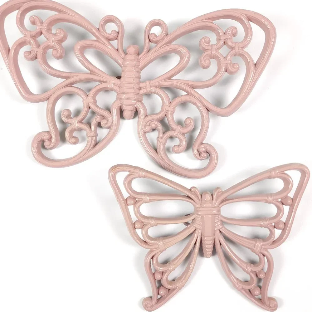 Lot of 2 Vintage Homco Pink Butterflies Wall Decor‎